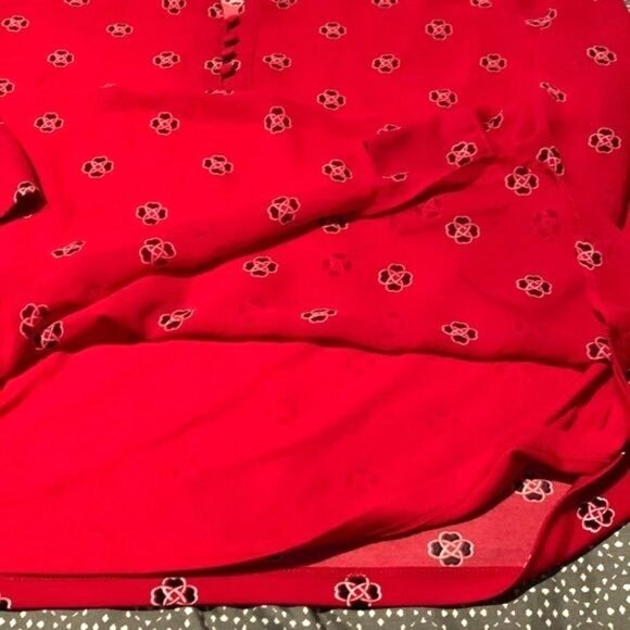 Charter Club Red Floral Print Split-Neck Top With 3/4 Sleeves Womens L Polyester - Picture 6 of 9